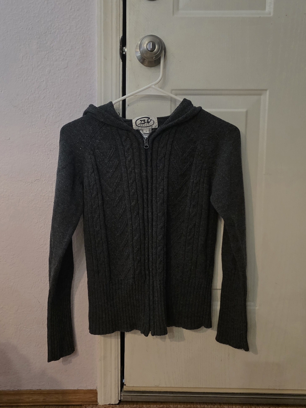 BW Sport Small Knit Zip-Up Hoodie Sweater in Dark Charcoal